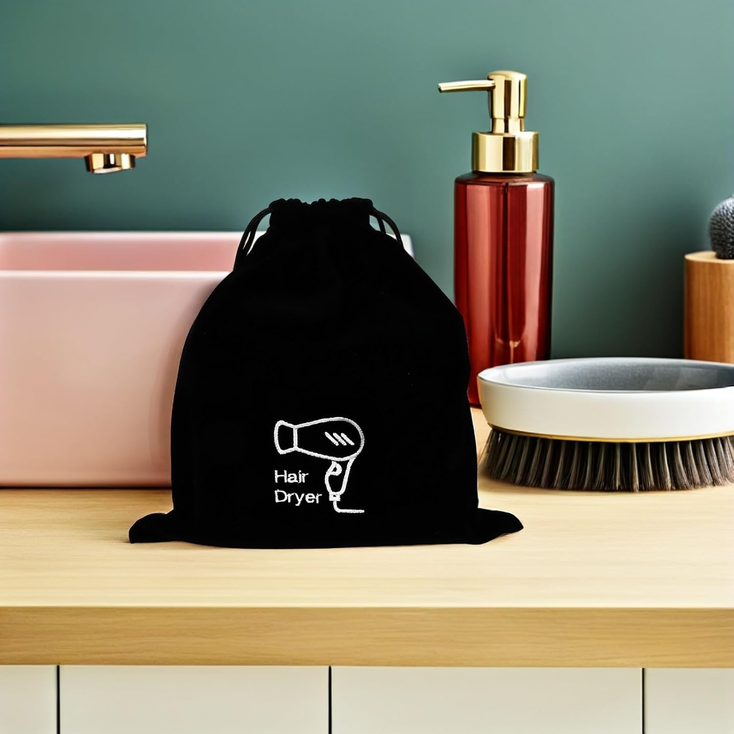 Baluue Flannel Hair Dryer Bag Drawstring Storage Pouch for Travel for Blow Dryer and Hair Tools Capacity Toiletry Bag for Trips image number 5