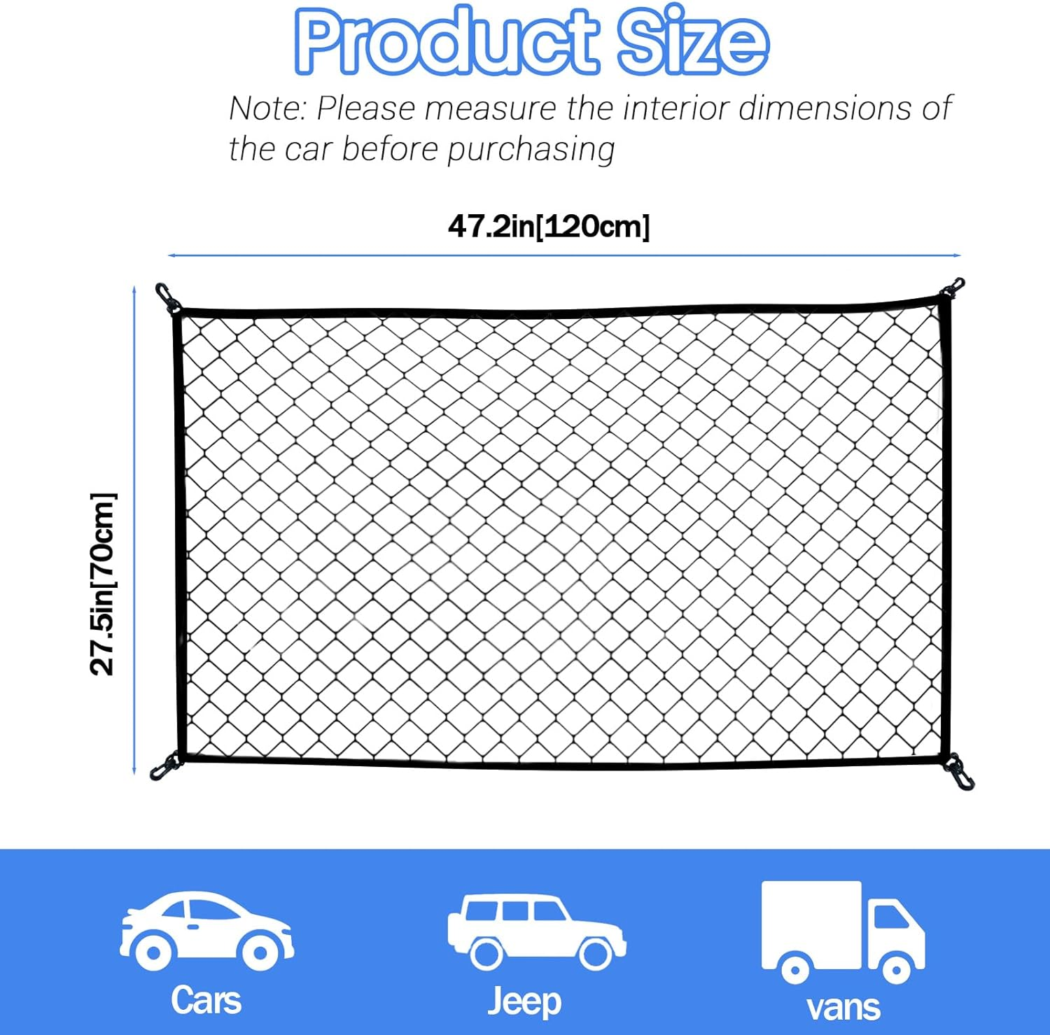 Dog Barrier Car Net with Hooks, Pet Barrier for Car, Car Rear Seat Isolation Barrier Net Back Pet Dog Seat Divider, Dog Car Net Barrier Trunk for Car, Trucks, SUV, Vans (47.2'' X 27.5'') image number 5