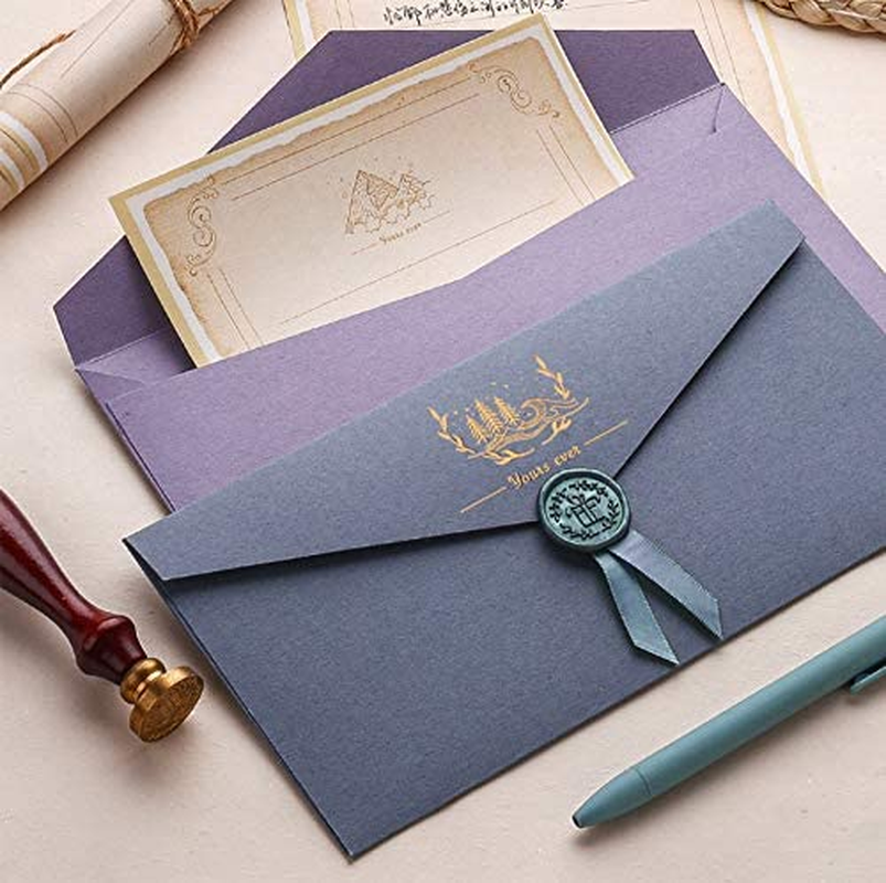 MIYKA Paper Envelopes with Vintage Stationery Paper Lined Paper, Stationery Paper Writing Paper for Invitation Wedding Office (10 Pcs Envelopes +20 Sheets Letter Paper)