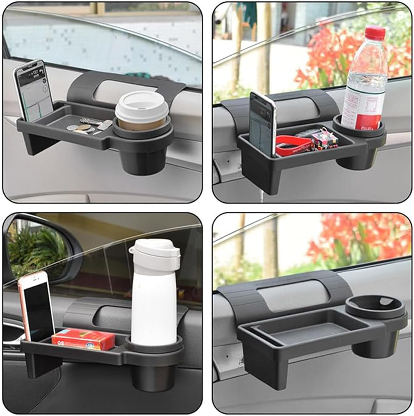 Car Cup Holder, Car Door Cup Holder, Door Side Hanging Window Cup Holder Tray with Phone Holder Charging Cable Port Non Slip Slient Universal Cup Holder for Car Door Window Cup Holder image number 3