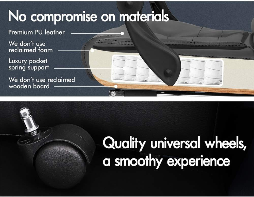 ALFORDSON Ergonomic Office Chair with Massage, Footrest and 150&deg; Recline, PU Leather Executive Managerial Chair with SGS Listed Gas-Lift, Swivel Gaming Chair for Computer Task Desk, Max 180Kg (Grey) image number 6