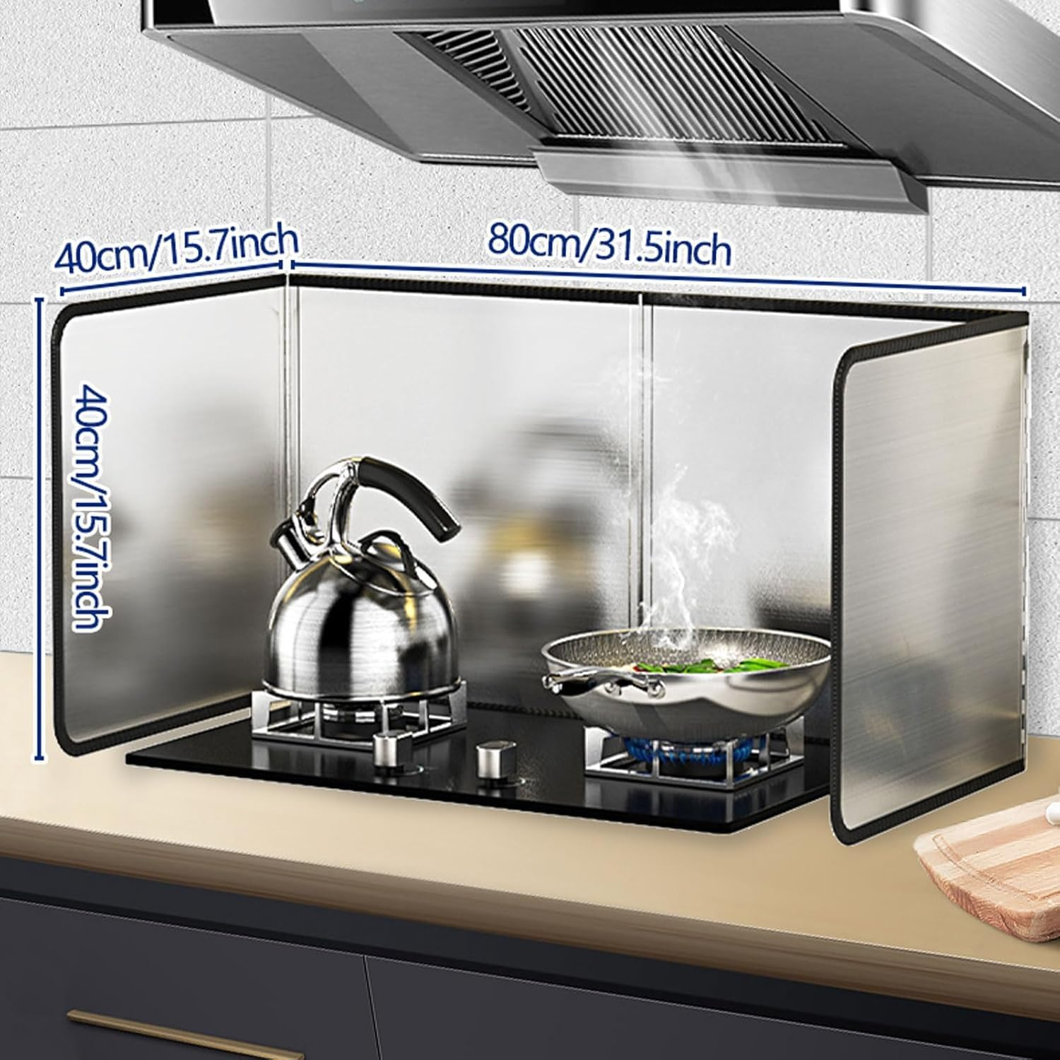 4 Sided Splatter Guard, 80 * 40 * 40CM Grease Foldable Splatter Guard for Stove Stainless Steel Oil Splatter Screens Backsplash for Fine Mesh Oil Splash Guard anti Splatter Shield Guard image number 2