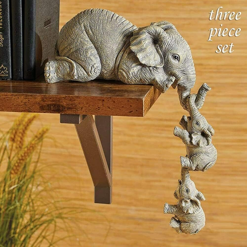 Three Elephants Resin Garden Ornaments Elephant Elephant Small Elephant Hanging Crafts Elephant Sitting Statue Piece Set Elephant Decor Creative Home Decor, Grey image number 3