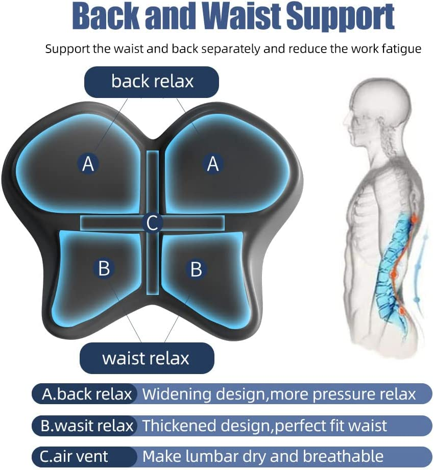 Ergonomic Office Chair Seat Cushion and Lumbar Support Pillow Combo Set, 3D Design, Breathable Cover, Adjustable Straps, Ideal for Low Back Pain Relief and Long Sitting Hours, Navy