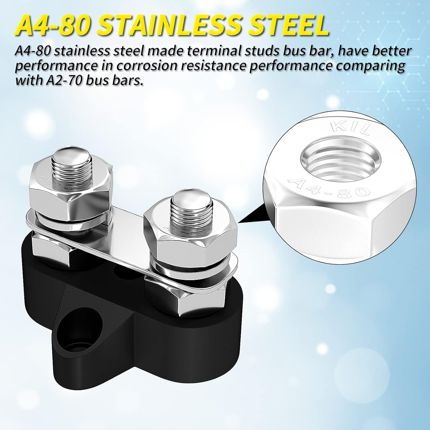 5/16" Bus Bar 12V 200A Battery Wire Power Distribution Terminal Block M8 Dual Studs Junction Block Post Positive&Negative Busbar for Auto Car Marine Boat image number 1