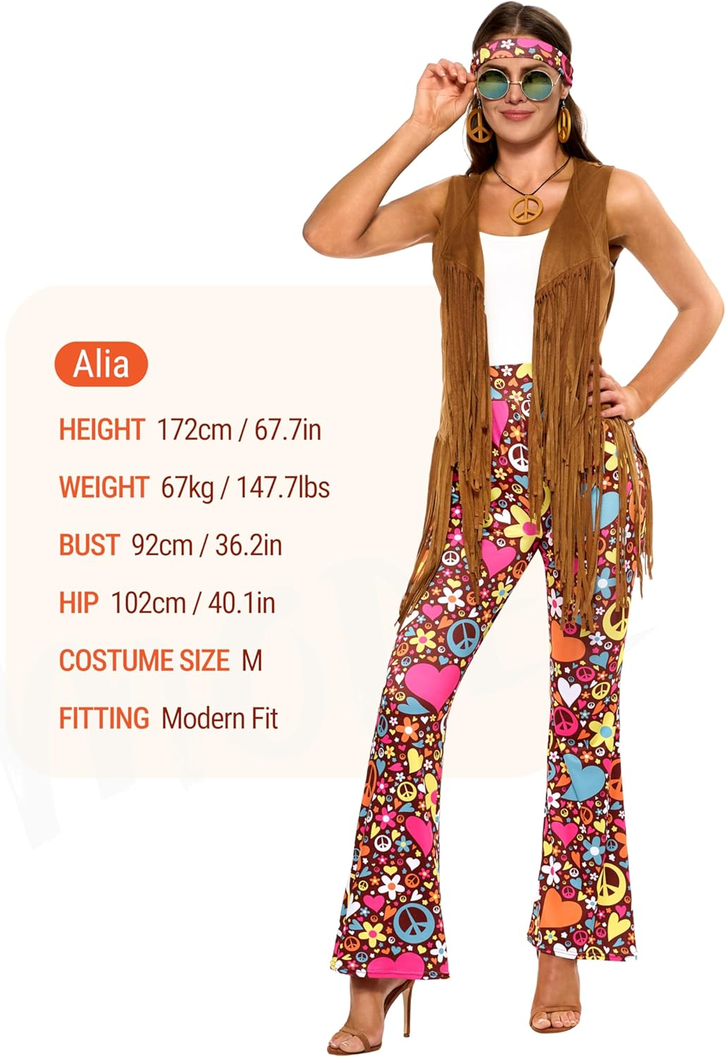 Spooktacular Creations Hippie Costume Women, Halloween 70S Outfits for Women, Adult Hippie Accessories for 70S Costumes image number 4