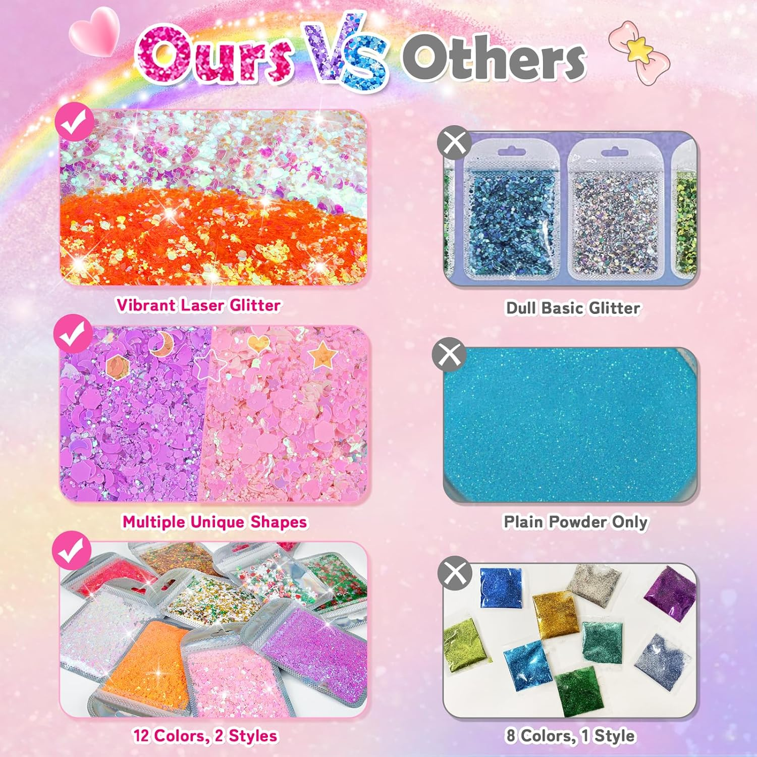 Fairymaker Glitter Bracelet Making Kit for Girls, DIY Arts and Crafts Kit with 12 Bracelets, 8 Glitter Colours, 4 Gemstone Types, Laser Sparkle Shapes for Kids&rsquo; Birthday, Children Gifts for Ages 6-12 (Christmas) image number 5