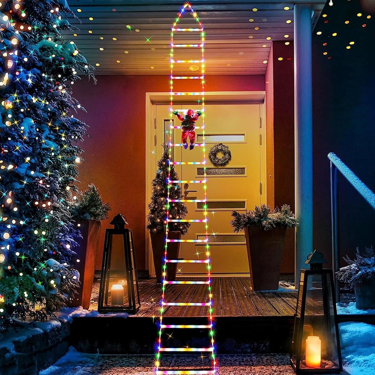Christmas Decor Santa Claus Climbing Ladder Lights 15.7 Inch - Cute Hanging Decoration for Wall and Christmas Ornaments image number 3