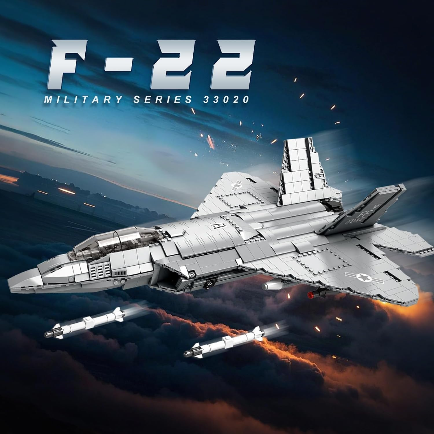Reobrix 33020 F-22 Raptor Building Block Set with Missiles, Fighter Jet Model Building Kit, Military Airplane Toy for Aviation Enthusiasts, Kids and Adults, 1729 PCS image number 3
