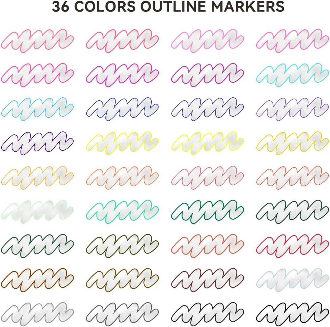 Outline Markers Pens 36 Colors, Shimmer Double Line Outline Markers Glitter Markers Set for Christmas Greeting Card Making,Drawing and Art Supply image number 6