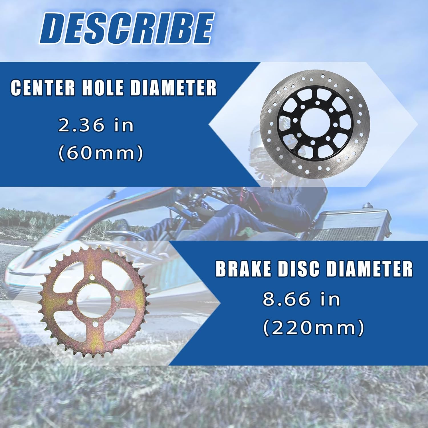 Go Kart Rear Axle Kit 44-Inch Axle with Pillow Block Sprockets Brake Discs Hubs Chains Brake Master Cylinder Calipers Replacement for Go Kart Atvs 4X4S and Drift Tricycles image number 6
