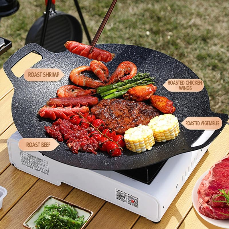 AIMALL Stainless Steel Korean BBQ Grill Pan, Nonstick Portable Stovetop Barbecue Hot Plate, Indoor & Outdoor Use, Black with Grease Collection System image number 2
