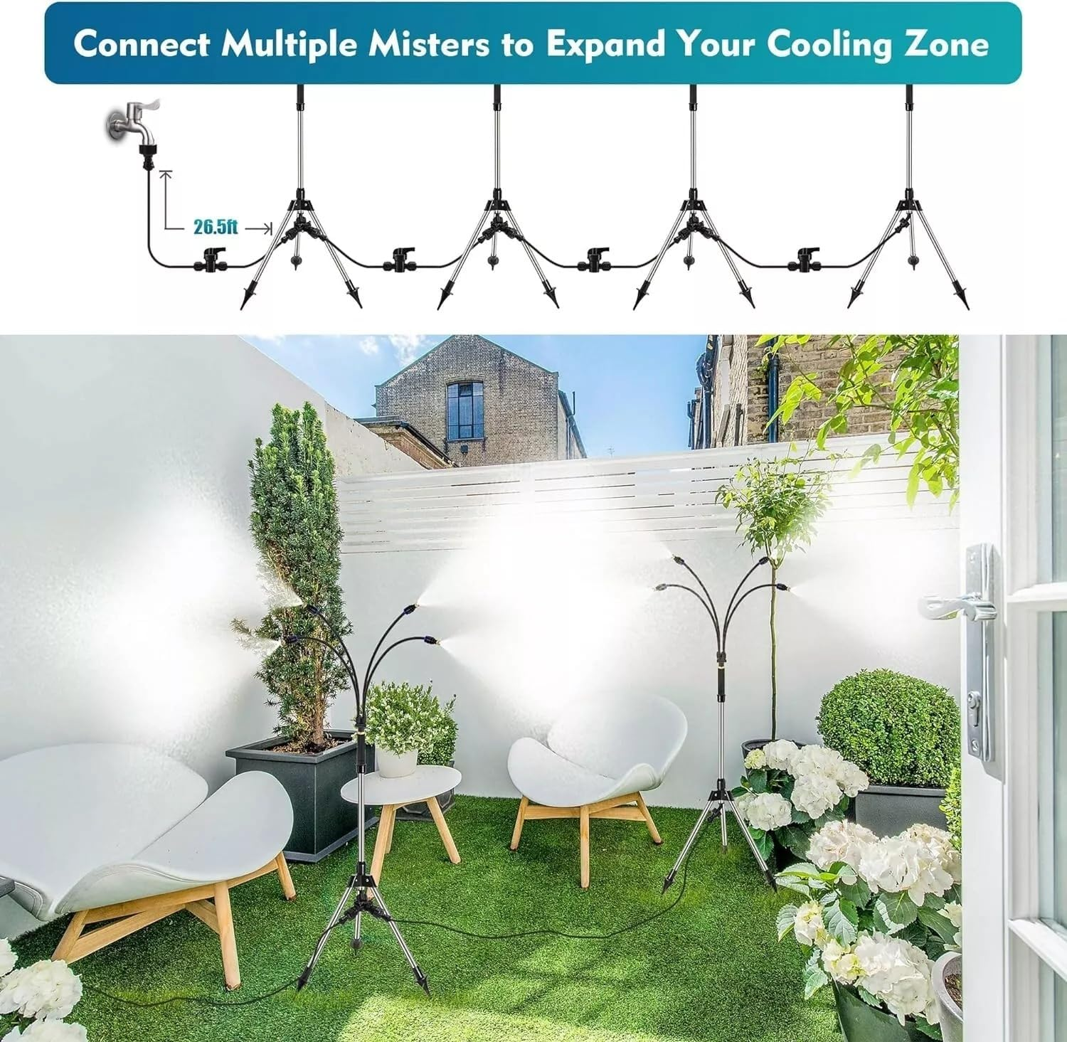 Ideer Life Standing Portable Misting System with 26Ft Water Line, 6 Brass Nozzle, 4 Misting Tube, 3 Foot image number 3