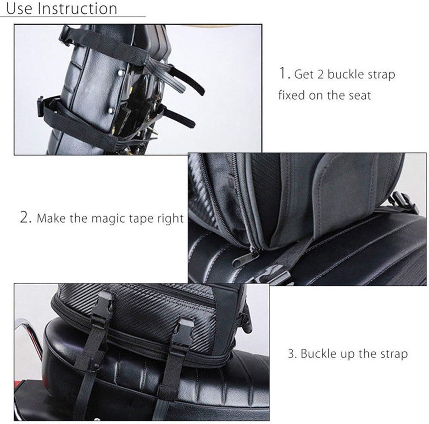 Motorcycle Tail Bag, Motorbike Saddlebags, Waterproof Rear Seat Bike Backpack, Multifunctional Luggage Suitcase, PU Leather Sport Bags, 15 Liters (Black) image number 5