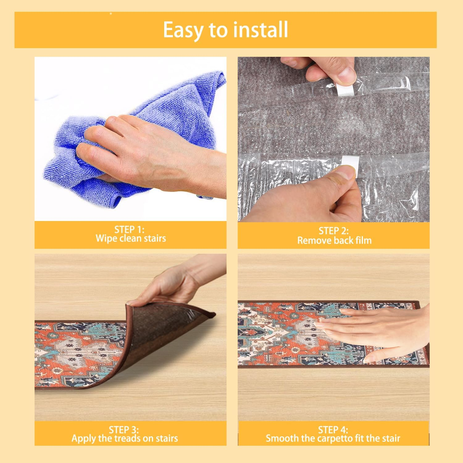 SUPPI 8"X30" Stair Treads, 15PCS Non Slip Stair Runners for Wooden Steps Indoor, Clear Slip Resistant Stairs Tread Grip Tape, anti Slip Staircase Step Tread, Self Adhesive Strips Outdoor(Red) image number 6