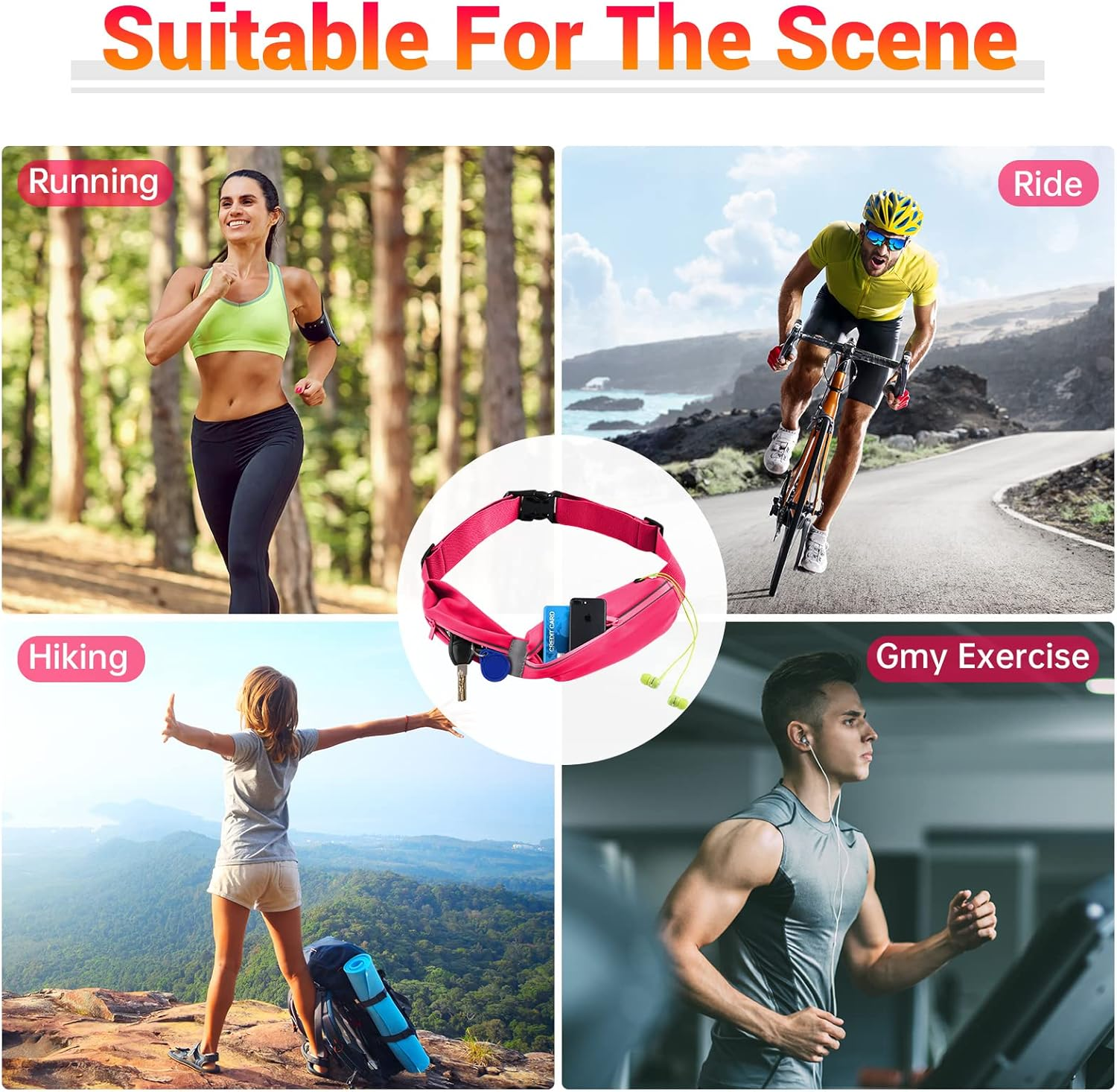 Unisex Small Waist Pouch with Adjustable Strap Thin Belt Pack for Running Hiking Travel Workout Dog Walking Outdoors Sport Fishing Waist Pack Bag, Pink, One Size, Sports image number 5