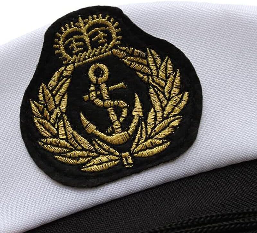 AIMALL Sexy Sailor Cap Boat Captain Hat, Navy Skipper Costume Fancy Marine Dress, Embroidered Badge, Gold Leaves, Perfect for Stag Do or Party