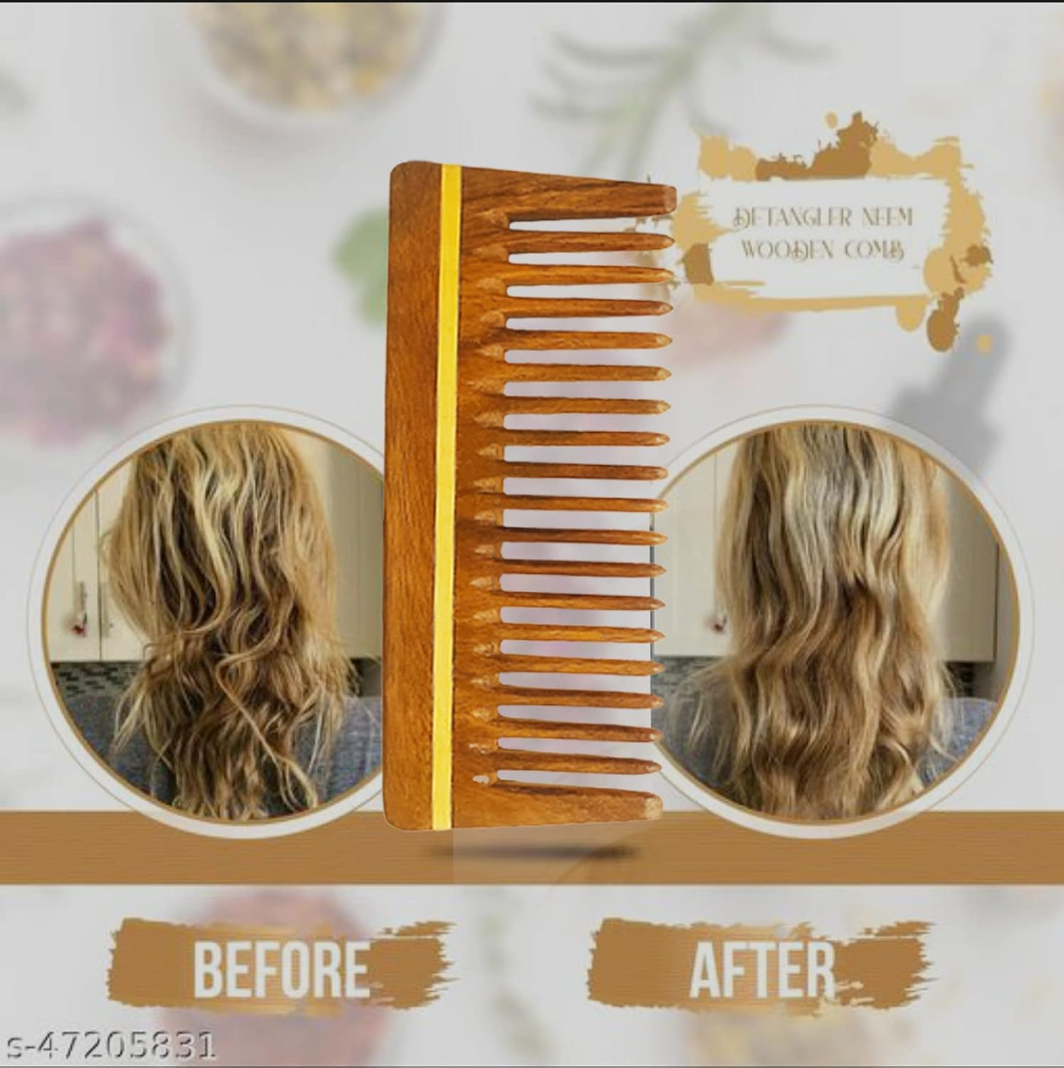 Wide Tooth Comb | Wooden Comb for Men & Women for Hair Growth | Curly Hair Detangler | anti Dandruff Comb (Pack of 1) 14 Cm image number 5