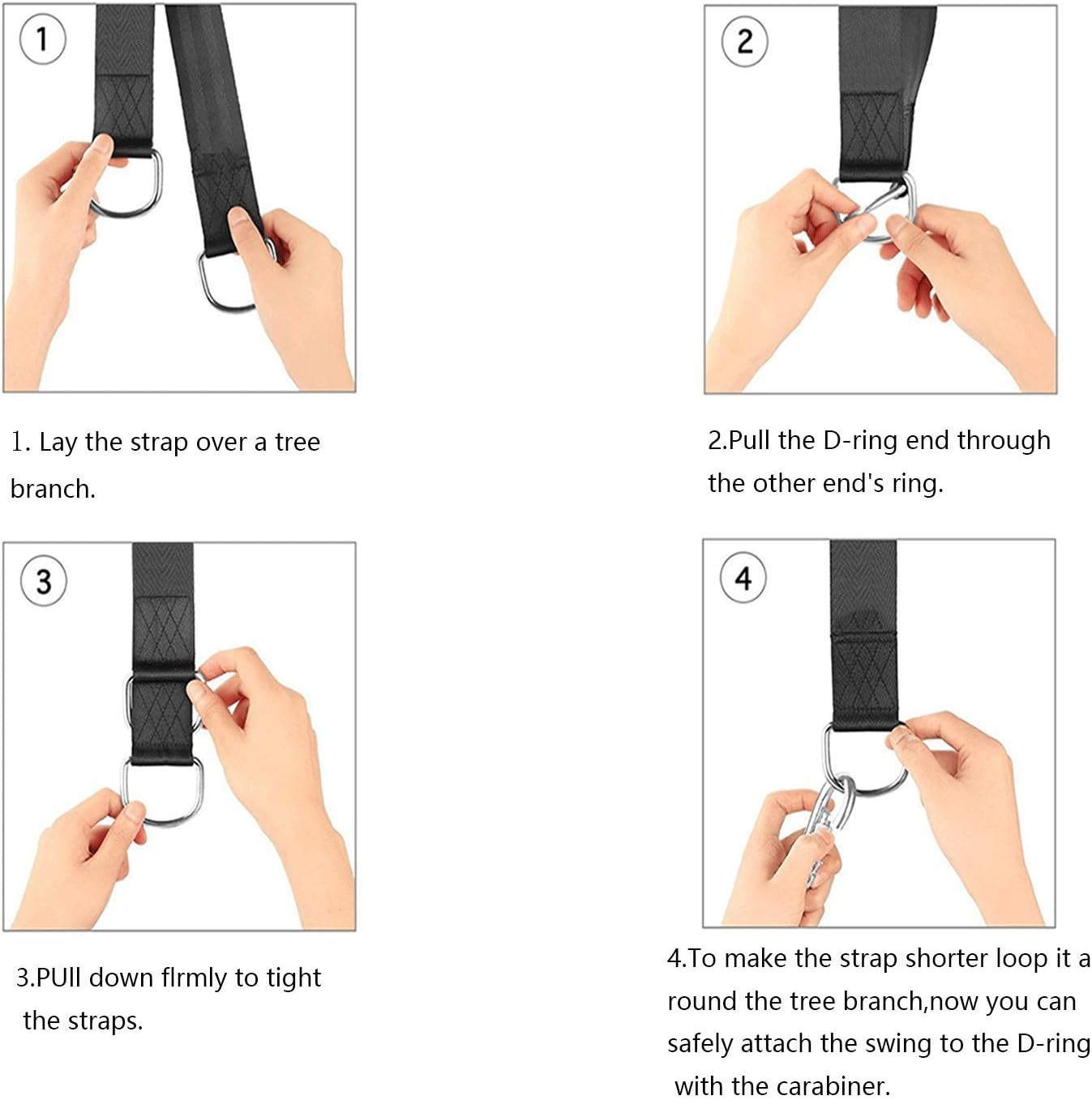 2-Pack Nylon Tree Swing Hanging Straps Kit, Holds 2000 Lbs, 5Ft X 2In Black Straps for Hanging Chair, Hammock, Swing Chair & Porch Swing