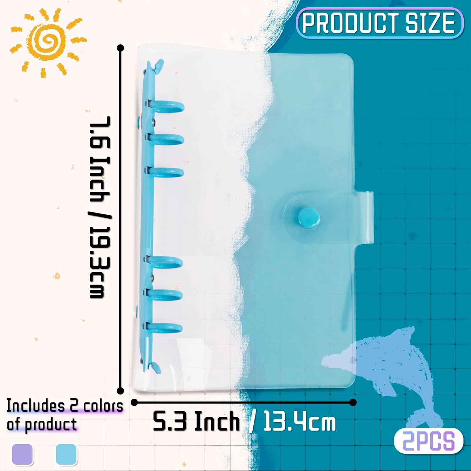 2 Pcs Clear A6 Notebook Binders 6 Ring Soft PVC Budget Binders Transparent A6 Planner Binder round Ring Binder Cover for Refillable Notebook School, Meeting, Office (Blue and Purple) image number 4