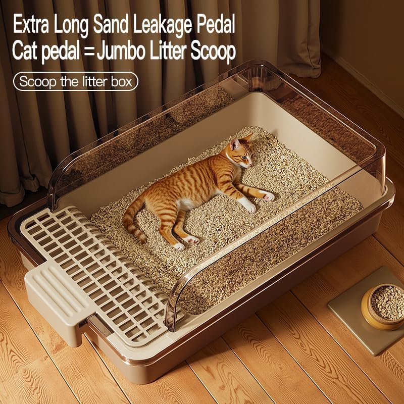 Oakee Open Cat Litter Box Extra Large Cat Litter Tray &ndash; Semi-Enclosed, Easy to Clean, Removable Modern Design, Pedal as Scoop, Stylish & Space-Saving PP for Indoor Cats (Black) image number 4