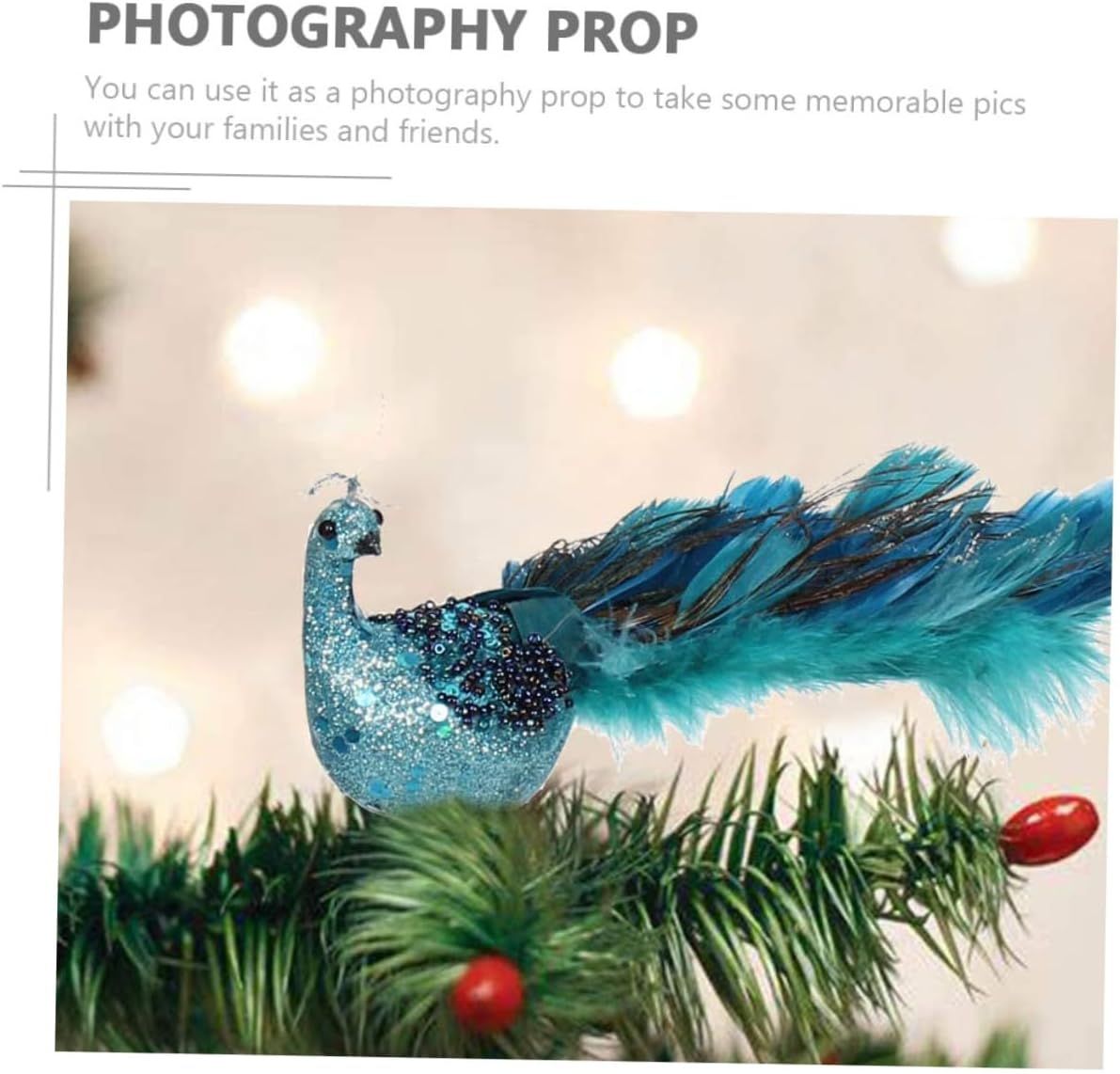 SHOWERORO Peacock Figurines Christmas Tree Ornaments Miniature Ornaments Natural Plume Simulation Bird Decor Seasonal Garden Adornments Holiday Bonsai Decorations image number 1