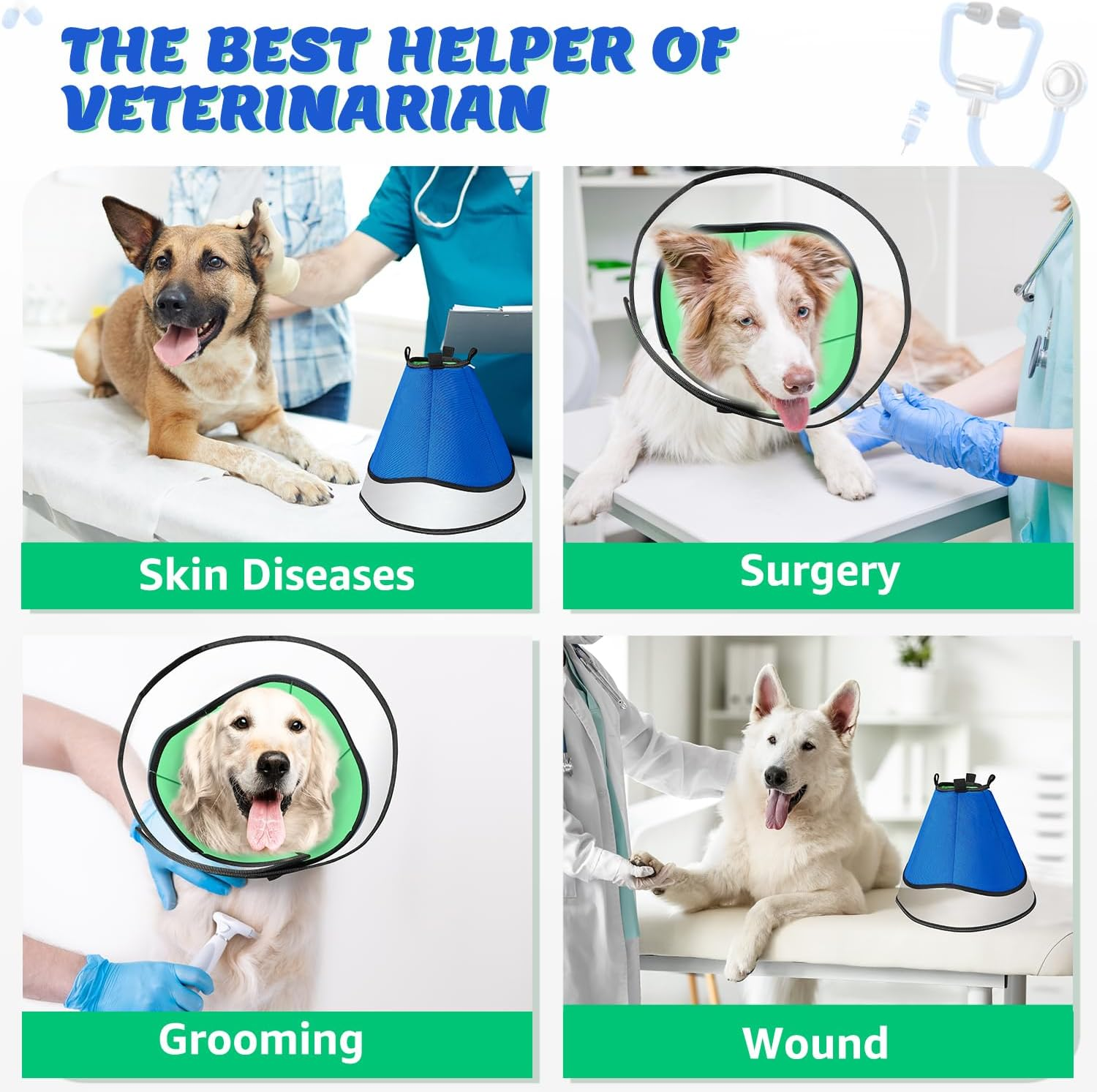 Slowton Cone for Dogs after Surgery - Soft Protective Neck Collar for Pet Recovery Adjustable Elizabethan Cone Collar for Large Medium Small Dogs and Cats Help Wound Healing Biting Licking Scratching image number 5