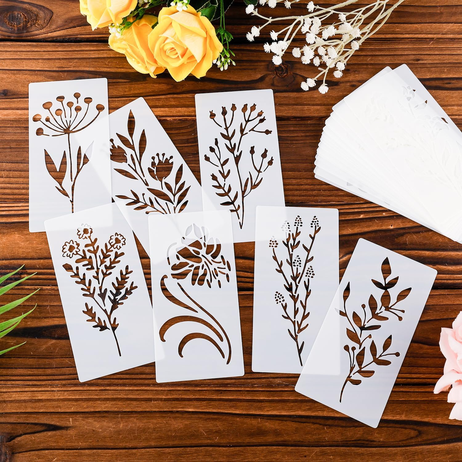 24Pcs Wildflower Stencils for Painting, Flower Leaf Stencils Reusable Floral Drawing Templates Crafts Stencils for Canvas Wood Craft Wall Art Decoration image number 4