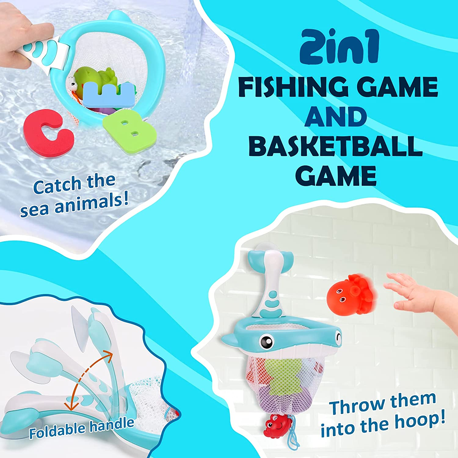 Kaekid Toddlers Bath Toy, Water Spraying Discoloration Light-Up Floating Animals Bath Toys Set, Foam Bath Letters and Numbers Bath Toy, Water Toys for Kids Boys Girls (Multicolour) - White image number 2