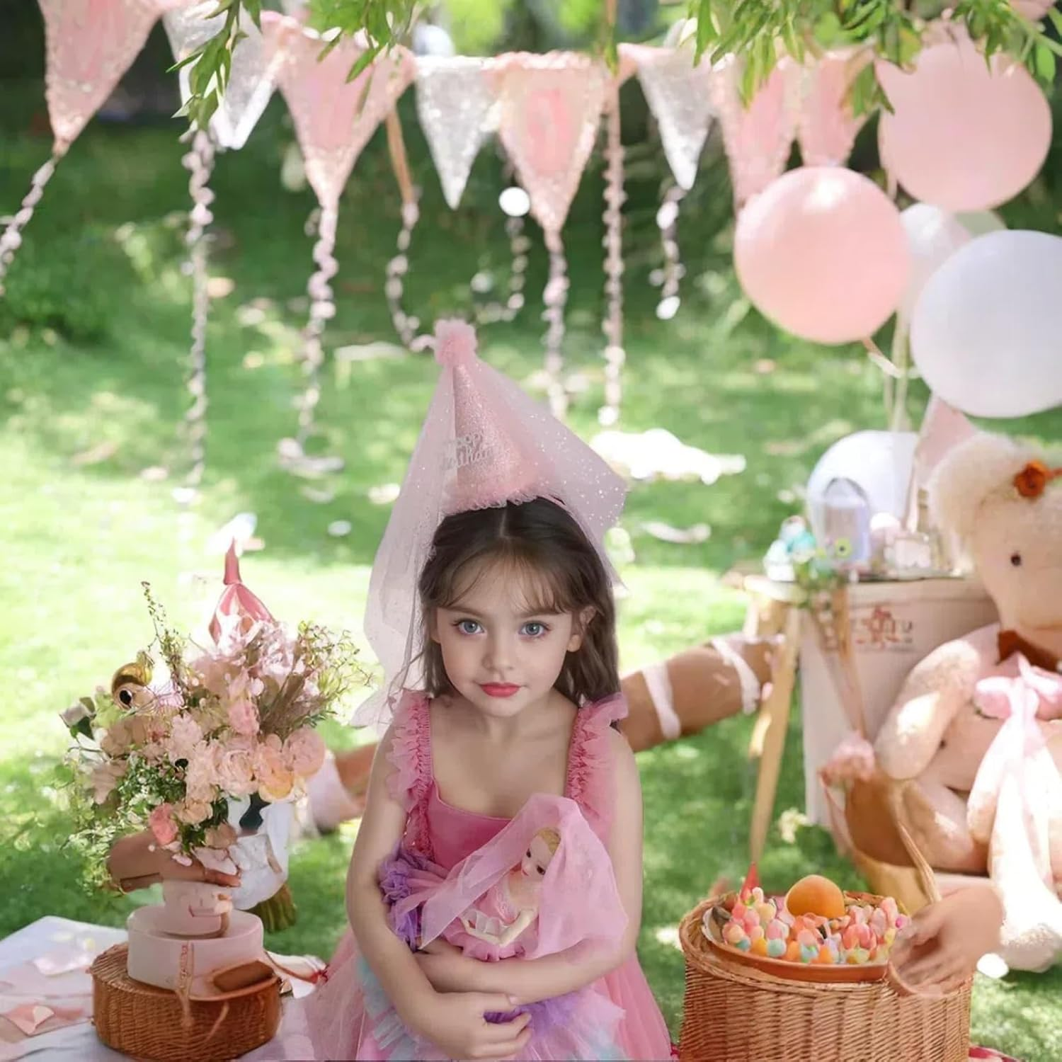 Birthday Hats, Party Hats, Birthday Dress Up,Princess Birthday Hat with Veil - Fairytale Princess Look image number 5