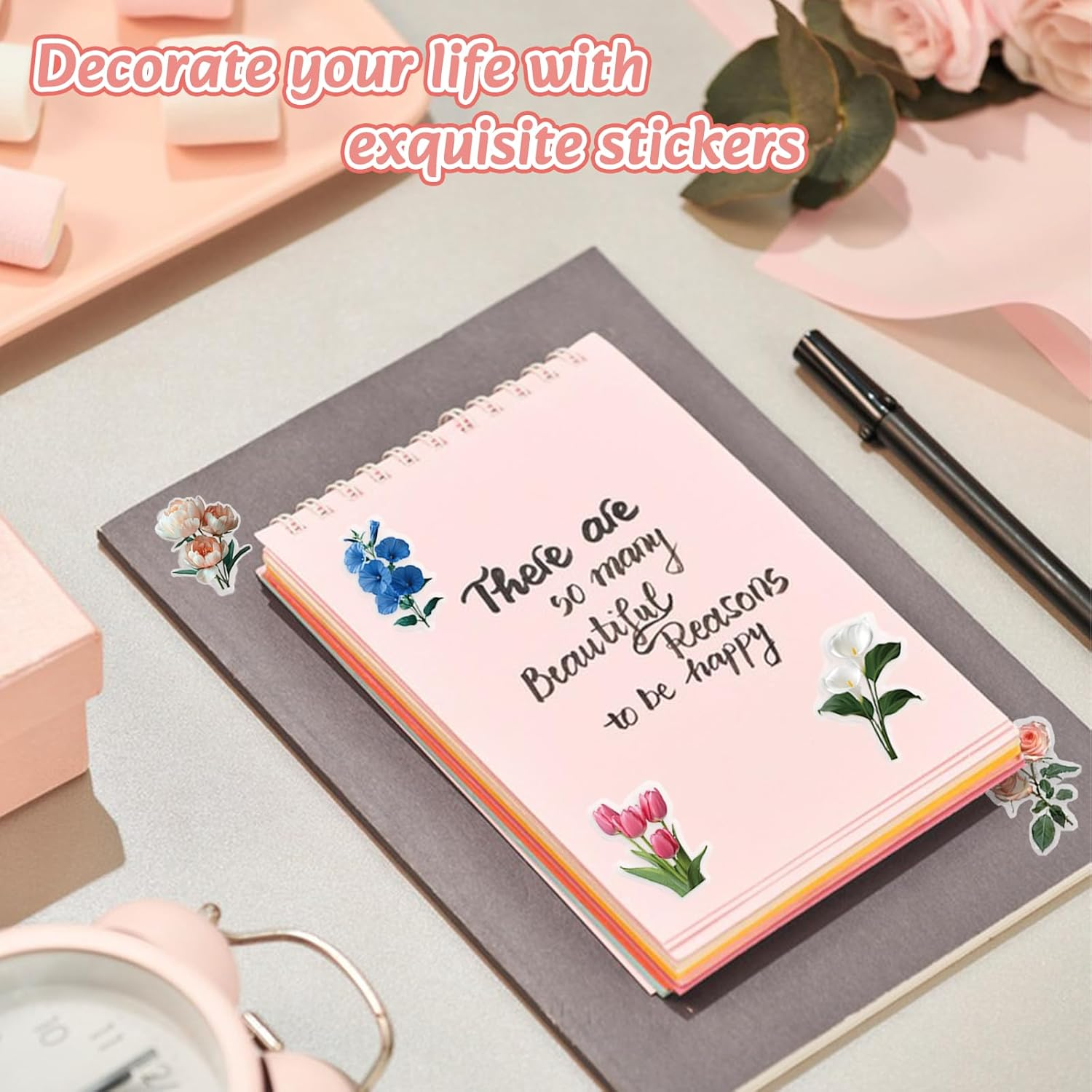 50Pcs Transparent Flower Stickers, Waterproof Flower Pattern Sticker, Self-Adhesive Decorative Decals for Teens Kids Crafts Arts Scrapbook DIY Gift Laptop Water Bottle Cup Luggage Phone Case