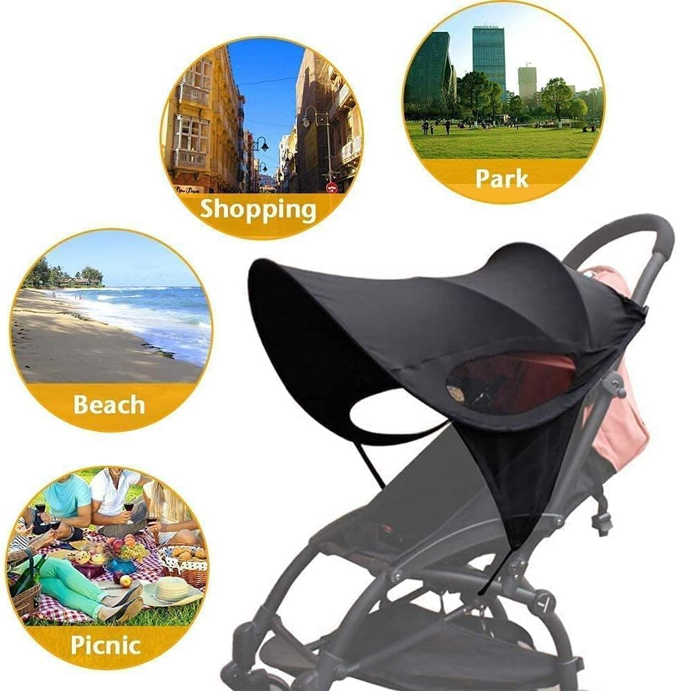 Stroller Sun Shade,Stroller Sun Protection Cover,Baby Car Seat Carrier Sunshade,Rain Shade Canopy Cover Awning anti UV Rays for Travel,Park,Zoo (Black) image number 5