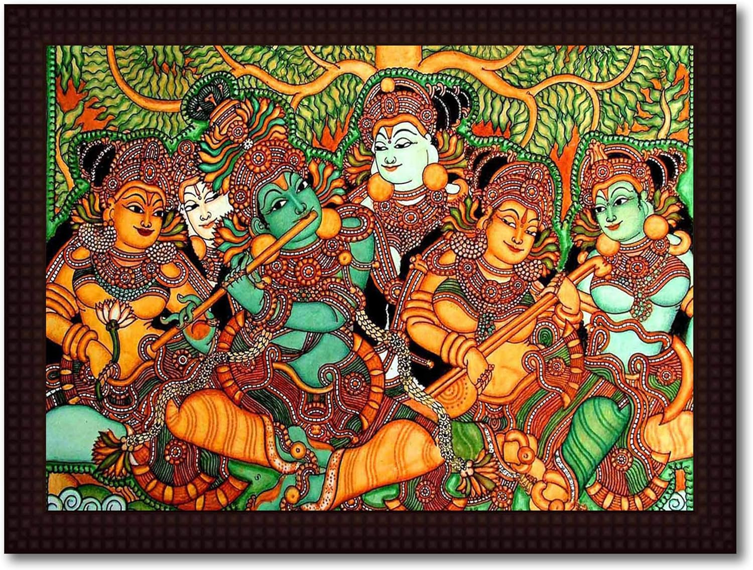Tamatina Wooden Texture Frame Canvas Kerala Mural Art Painting with 2Mm Glass (40X30-Cms) image number 1