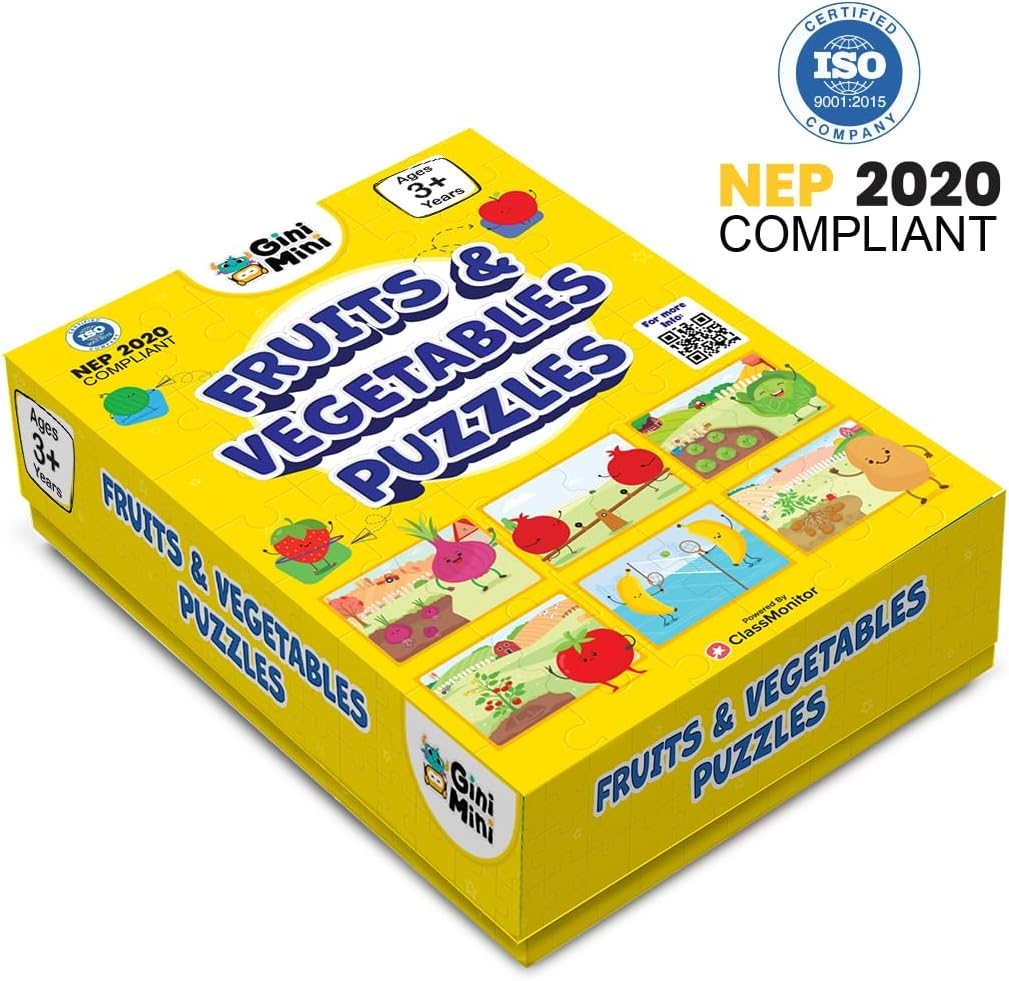 Fruits & Vegetables Jigsaw Puzzle for Kids - Set of 16 | 2 Piece Puzzle Toddler Educational Toy for Cognitive Development | Fine-Motor Skills | Age 3 & Above