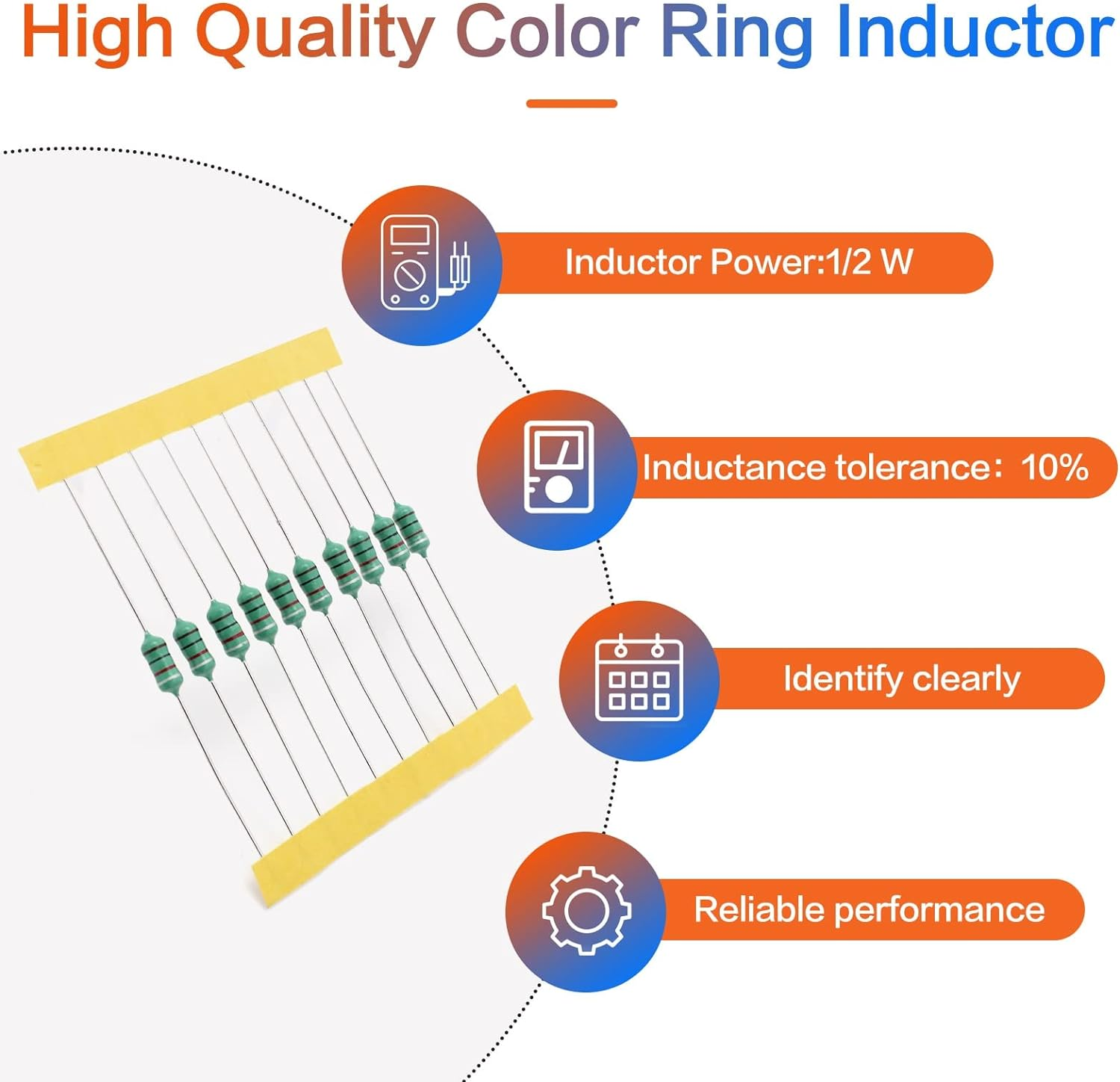 1/2W Inductor Assortment 0.5W Color Ring Inductance Assortment 1UH-4.7MH 20Valuesx10Pcs=200Pcs Inductors Assorted Set Kit image number 3