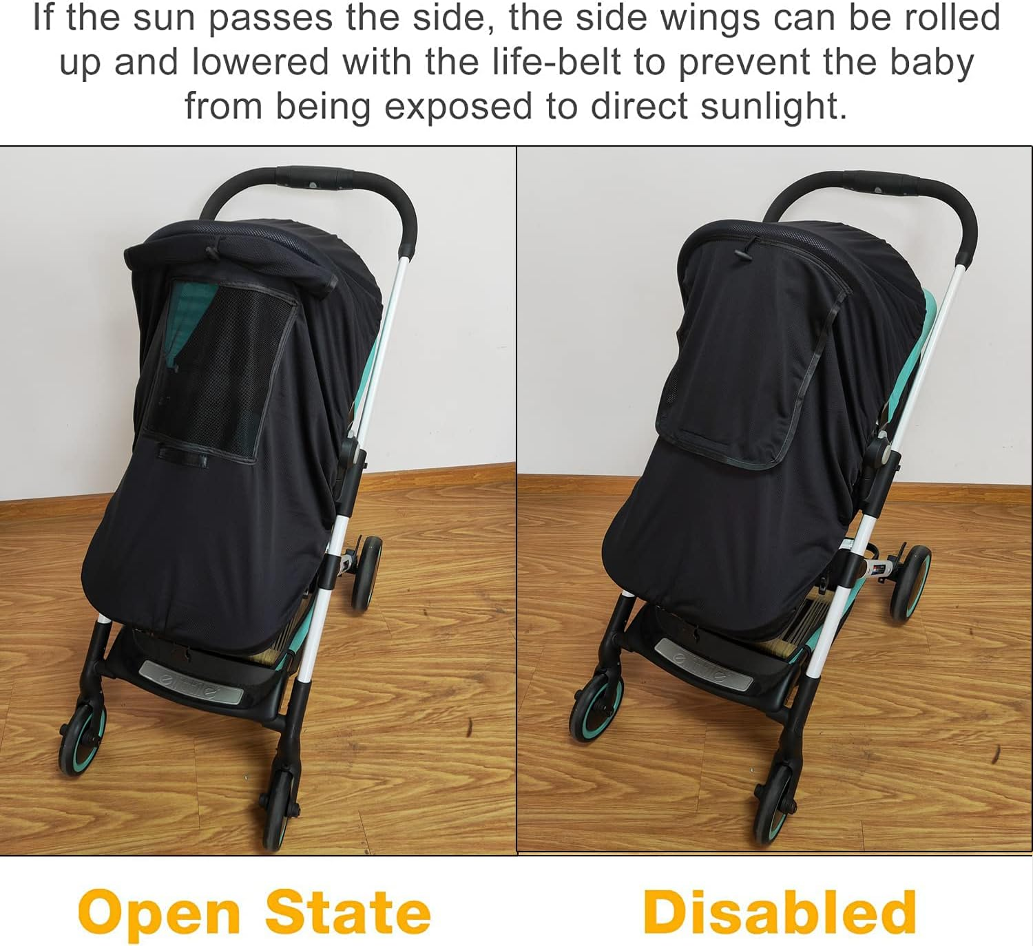 Universal Buggy Pram Sunshade,Baby and Toddler Buggy Sun Cover with Viewing Window, Sun Shield UV Protection Blackout Blind for Baby Pushchairs and Srollers- Easy to Install（Black)） image number 1