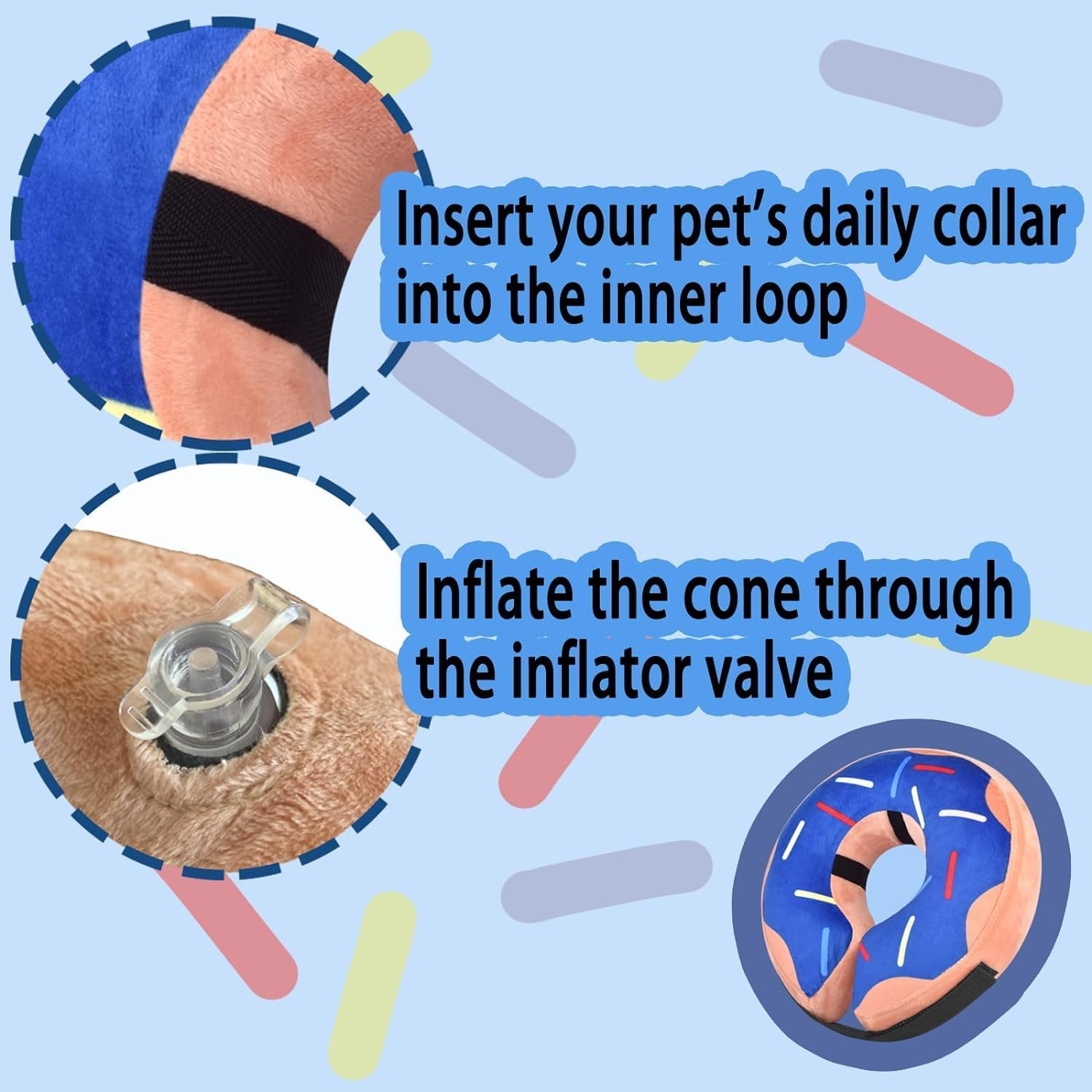 Soft Dog Cone for Large, Medium, Small Dogs and Cats - Inflatable Neck Donut Collar, E-Collar Alternative for Post-Surgery Recovery (S, Blue) image number 2