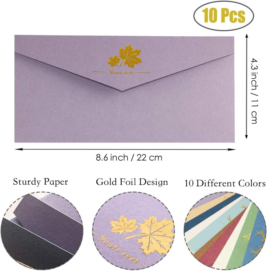 MIYKA Paper Envelopes with Vintage Stationery Paper Lined Paper, Stationery Paper Writing Paper for Invitation Wedding Office (10 Pcs Envelopes +20 Sheets Letter Paper) image number 2