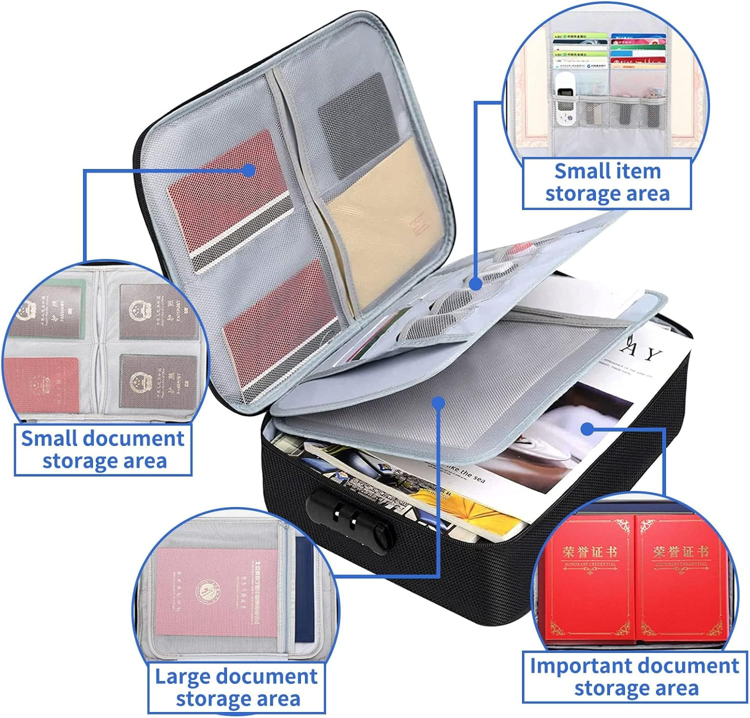 Fireproof Document Bag with Lock - Safe Box Fireproof Waterproof,Fireproof Safe Document Organizer for Travel, Fireproof File Storage Bag with Lock 28 * 37 * 10Cm