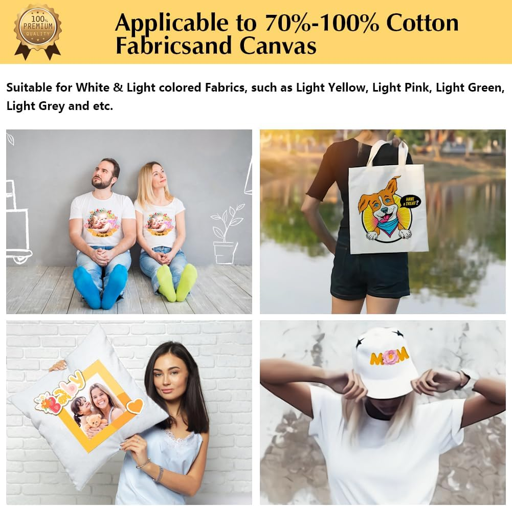 Transourdream Tru-Iron on Heat Transfer Paper for Light Fabric (10 Sheets, A4, 2Nd Generation) Iron-On Transfers Paper for Light T-Shirts Printable Heat Transfer Vinyl for Inkjet Printer (AU-2-10)