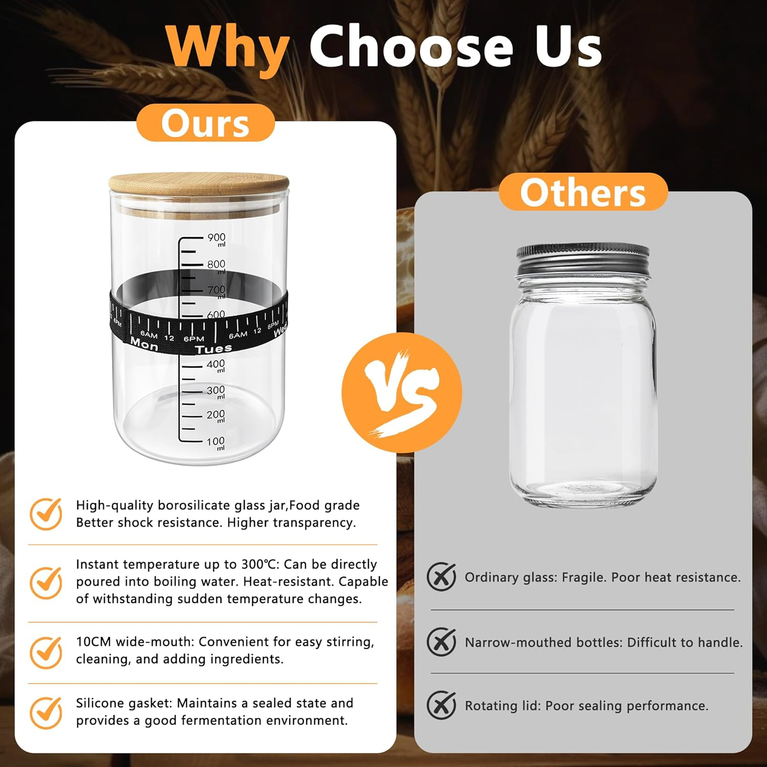 Sourdough Starter Jar Kit 900Ml, 30Oz Sourdough Starter Kit, Heat Resistant Glass Container, Scale Thermometer Strip Spatula Level Band Cloth Cover Lable Pen image number 1