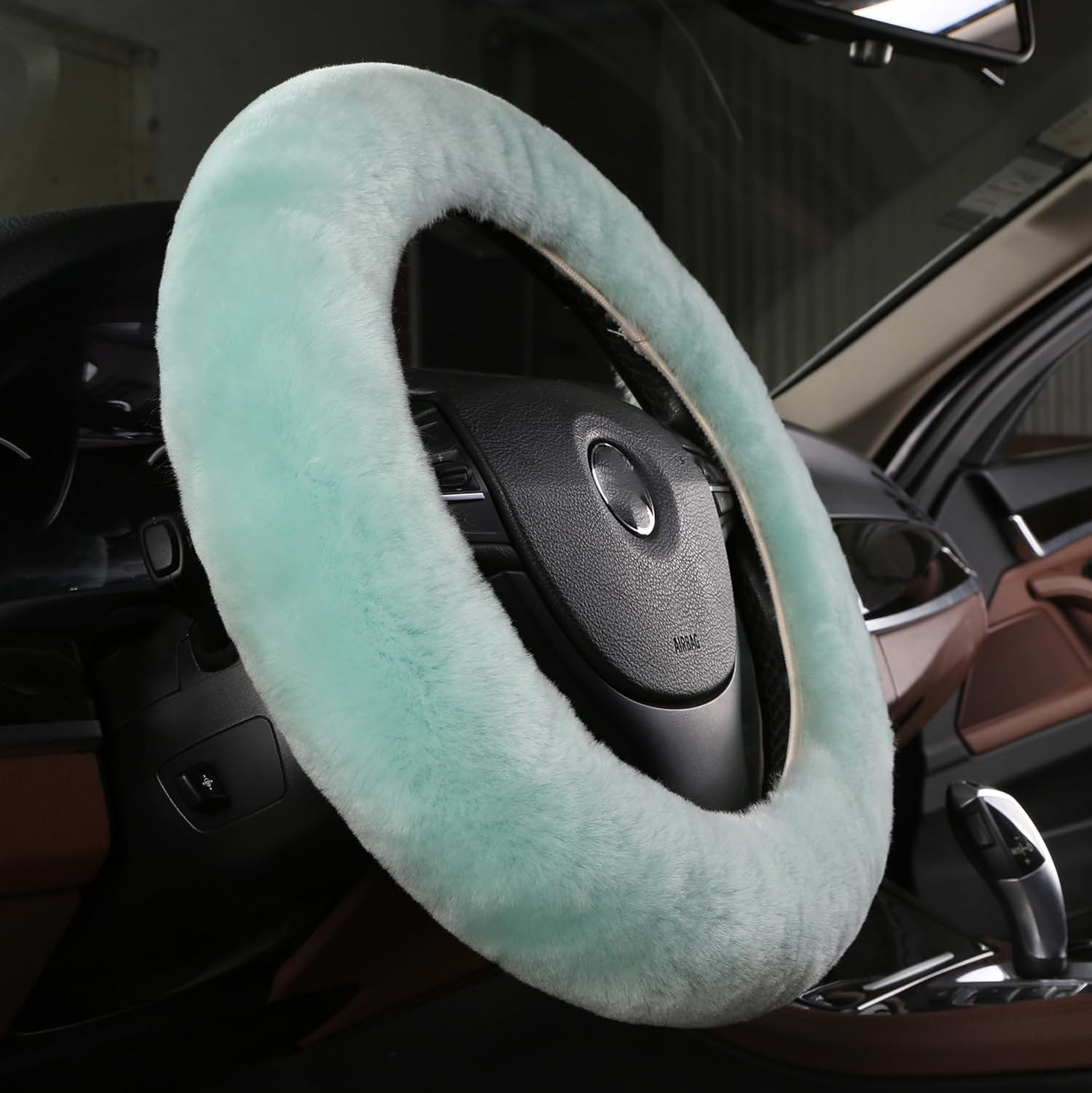 Bellesie Universal Warm Winter Genuine Wool Sheepskin Car Steering Wheel Cover Cushion Protector for 35Cm-43Cm Steering Wheel in Diameter