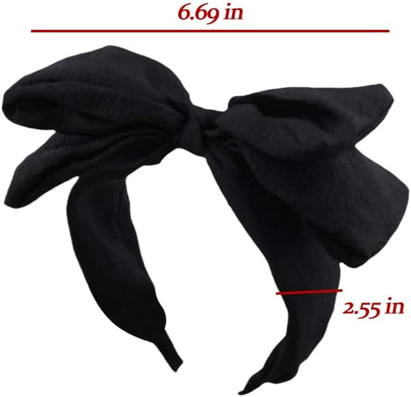 Big Bow Headband for Women Girls Large Bow Headbands Hair Hoops Black Fabric Headband Hair Bow Accessories for Womens Wide Extra Headband with Bow Knot Head Bands for Women'S Hair Non Slip