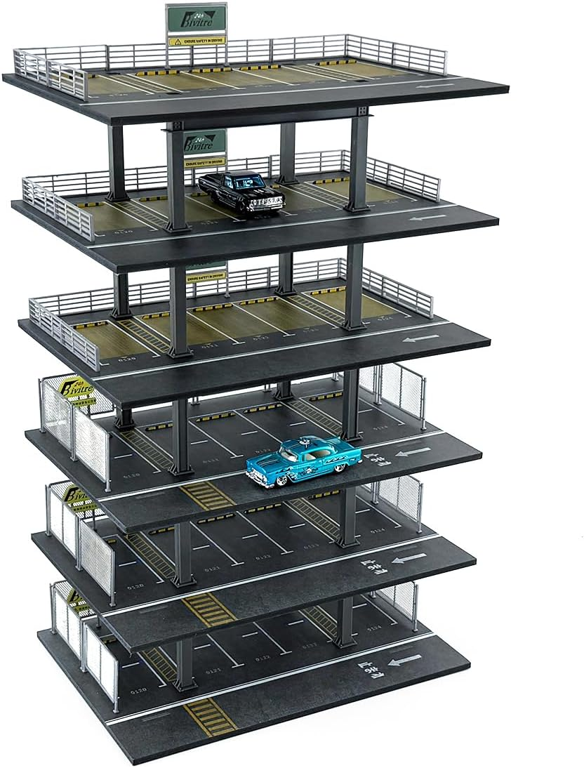 Hot Diecast Wheels Display Case - 1/64 Scale Die-Cast Model Car Organizer, Hot Diecast Wheels Parking Garage Dioramas with 15 Parking Spaces(Mesh Railing) image number 3