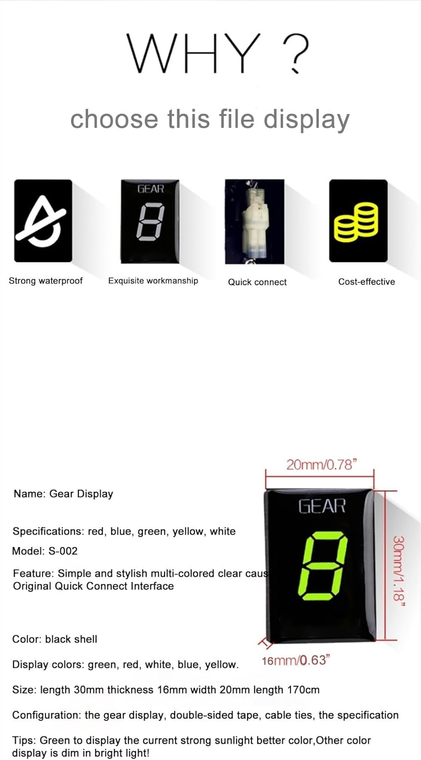 Gear Indicators, for CB300F CB 300 F 2015 2016 2017 2018 CB 300F Motorcycle Accessories1-6 Speed Gear Display Indicator Digital Meter (Size : Only Bracket-Green) image number 5