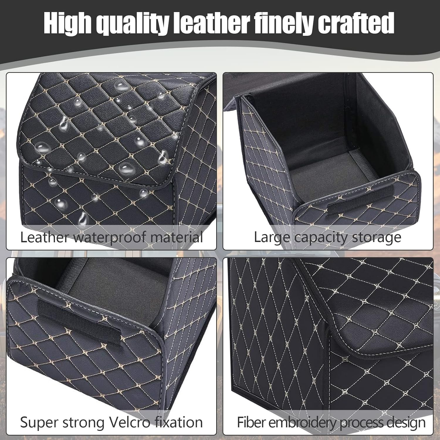 Car Trunk Organizer Multipurpose Leather Cargo Storage Box for Sedan SUV RV, Durable Collapsible Adjustable Auto Compartments Trunk Organiser (Black-Medium-Set of 1Pcs) image number 3