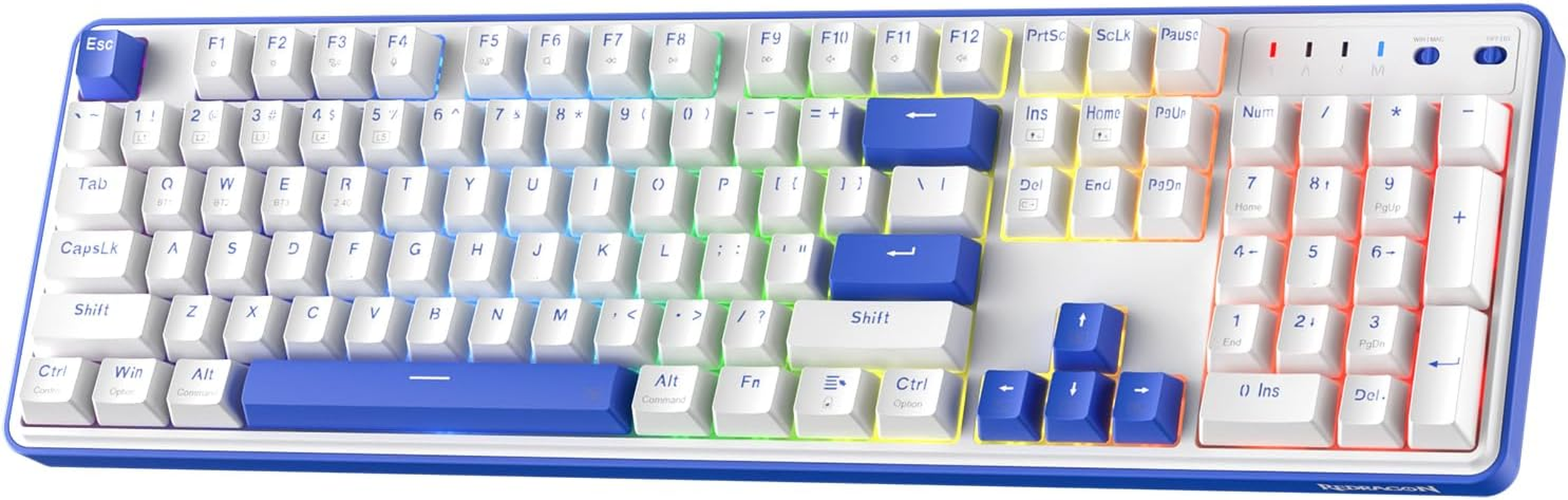Redragon K685 PRO 104 Keys Wireless Gasket RGB Gaming Keyboard, 3 Modes 100% Layout Keyboard with Hot Swap Base, Sound-Absorbing Pads and Linear Red Switches, Small Blue & Oia White