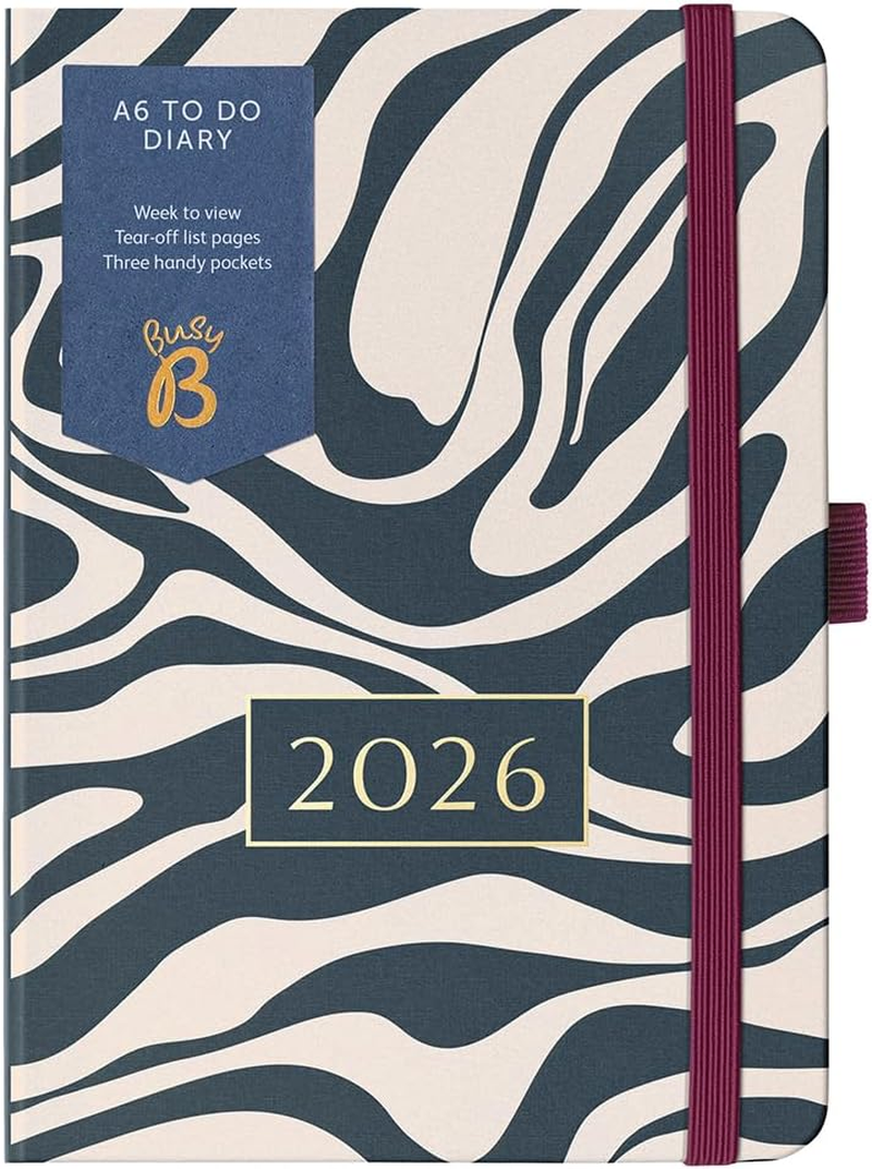 Busy B - A6 Weekly Planner 2026 - Appointment Calendar with To-Do Lists & Note Pages - Compact Diary with Colourful Floral Pattern - Week to View, 3 Pockets & Year Planner