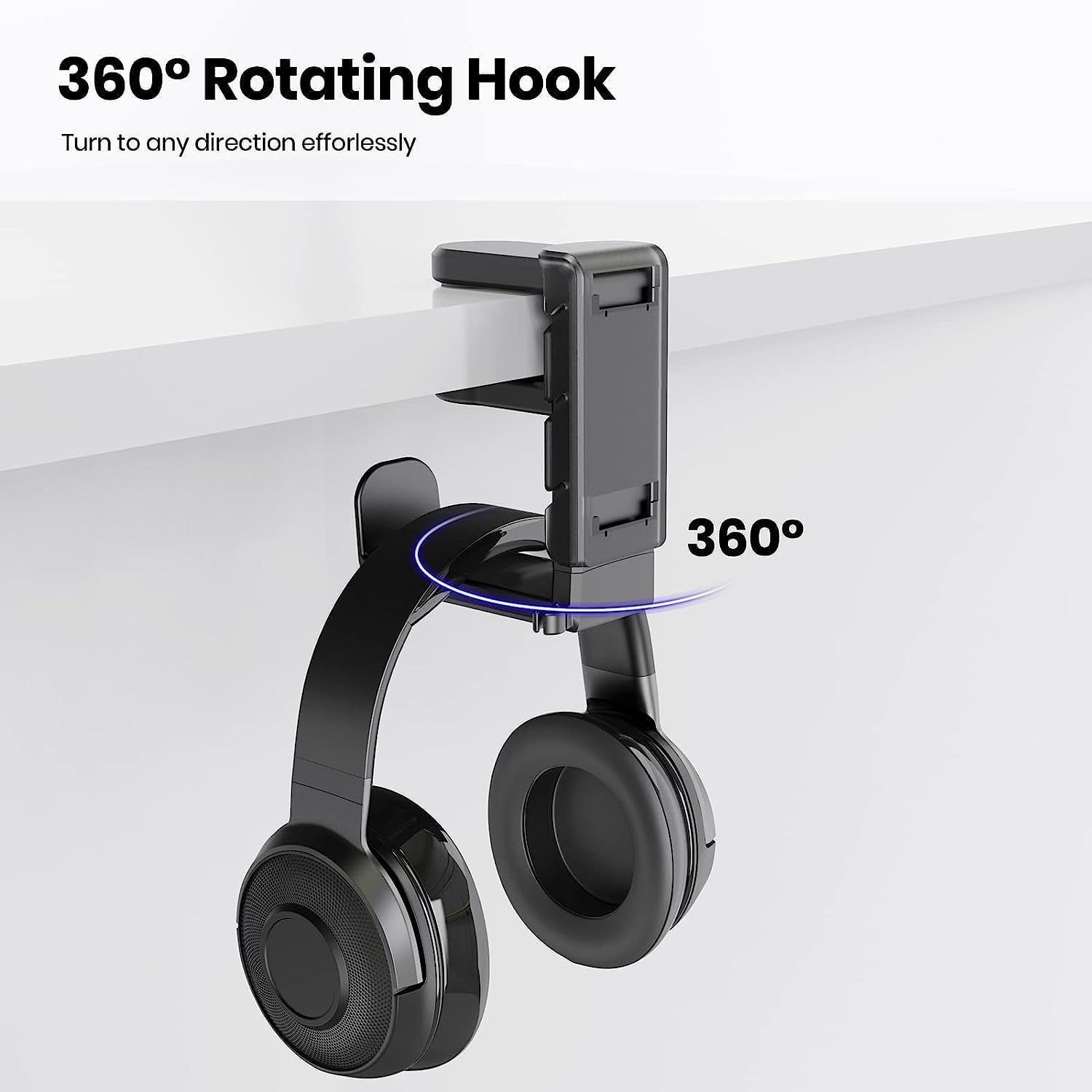 3 in 1 Headphone Stand with Adjustable Clip and 2 Controller Holders and Rotating Arm, Headphone Stand PC Game Controller Holder, Gaming Universal PC Gaming Accessories (Black) image number 2