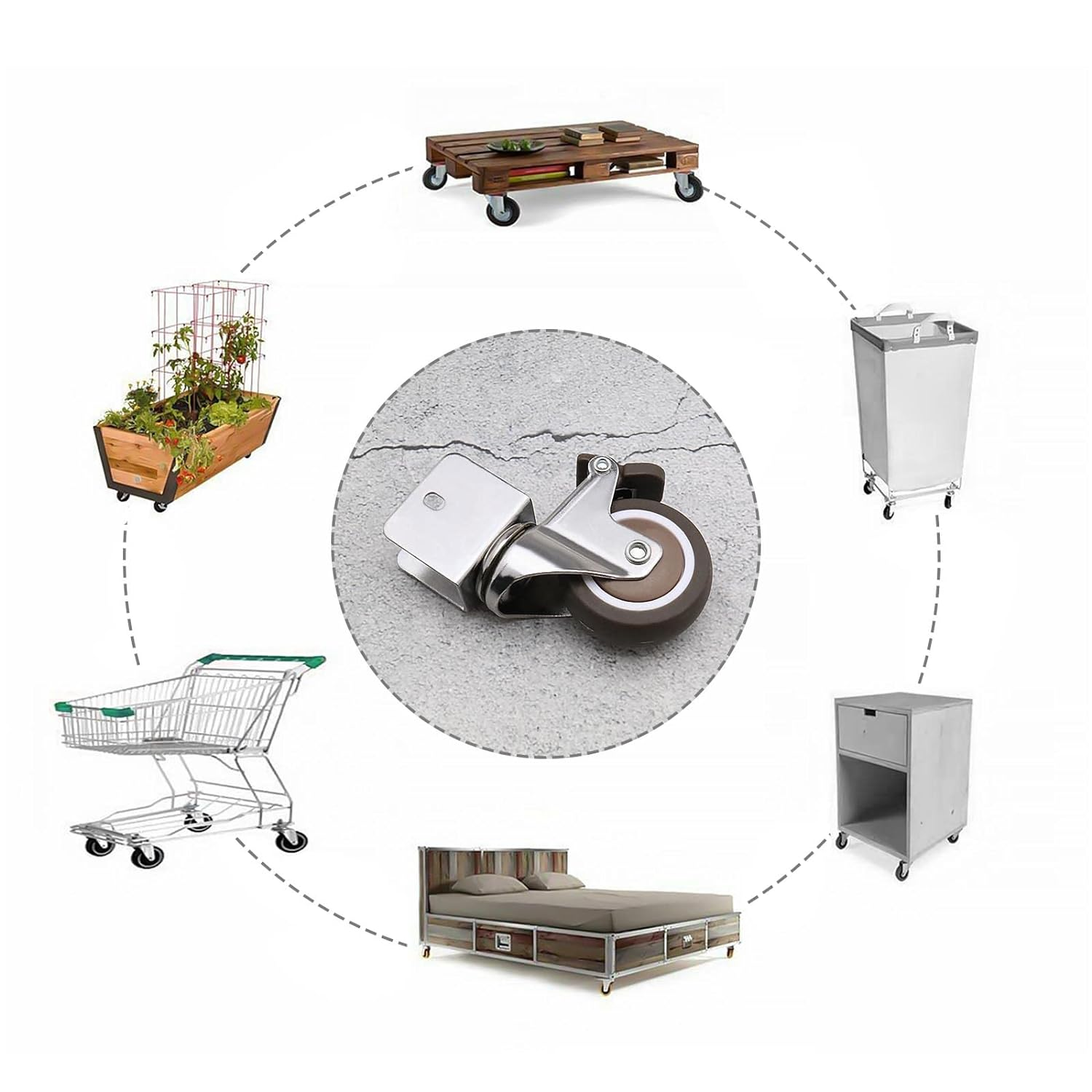 Emagtech 4PCS Swivel Castors with U-Shaped Bracket Caster with Brake for Furniture Flower Stands Loading Capacity 60Lbs per Wheel U-Clamp Inner Diameter 20Mm image number 3